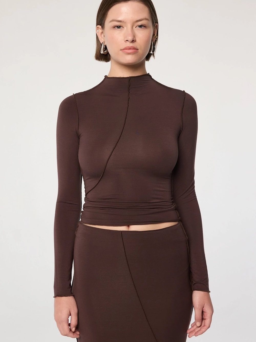 The Line by K Zane Long Sleeve Brown Mock Neck Top